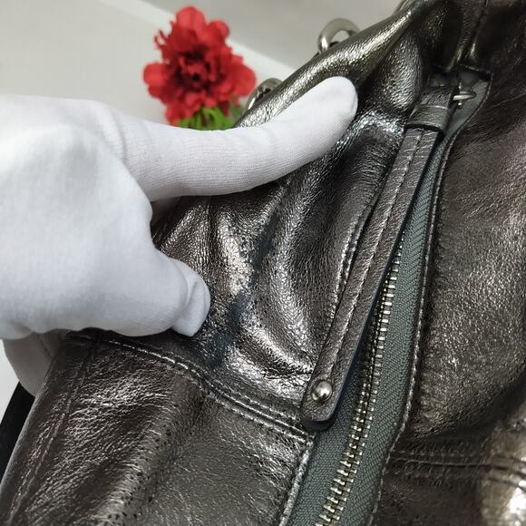 Coach Brooke Metallic Gray Leather Zipper Closure Hobo Shoulder Bag - Picture 14 of 16